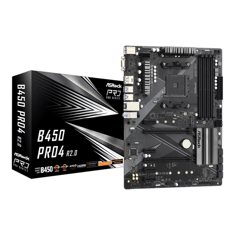 ASRock | B450 PRO4 R2.0 | Processor family AMD | Processor socket AM4 | DDR4 | Supported hard disk drive interfaces SATA, M.2