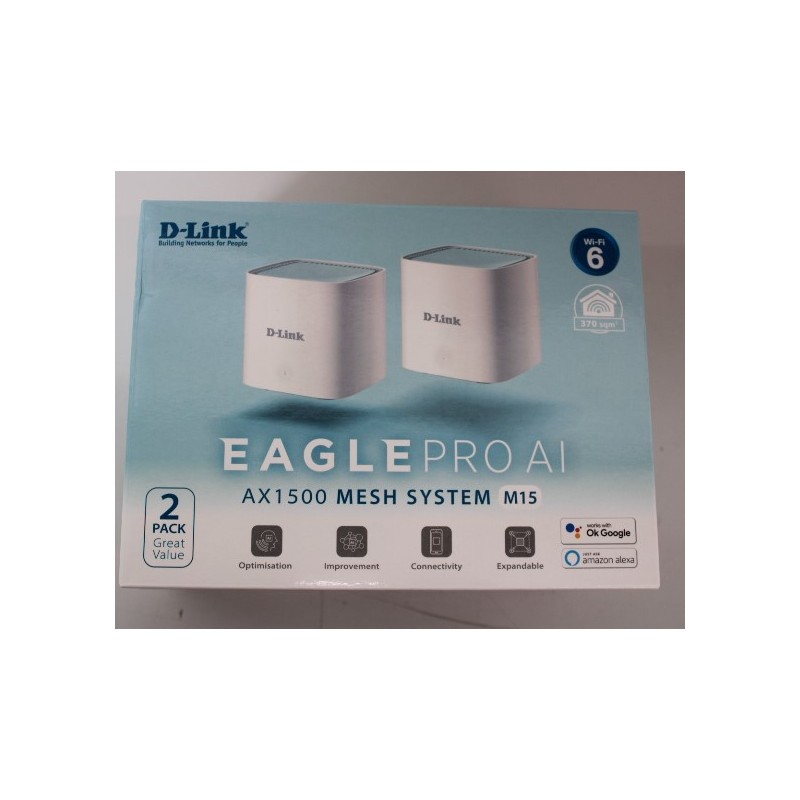 SALE OUT. D-Link M15-2 EAGLE PRO AI AX1500 Mesh System D-Link EAGLE PRO AI AX1500 Mesh System M15-2 (2-pack) 802.11ax 1200+300 M