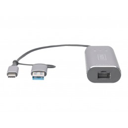 Digitus USB Type-C Gigabit Ethernet Adapter 2.5G, USB-C + USB A (USB3.1/3.0) | DN-3028 | USB3.0/USB C 3.1 to 2.5G Ethernet Adapt