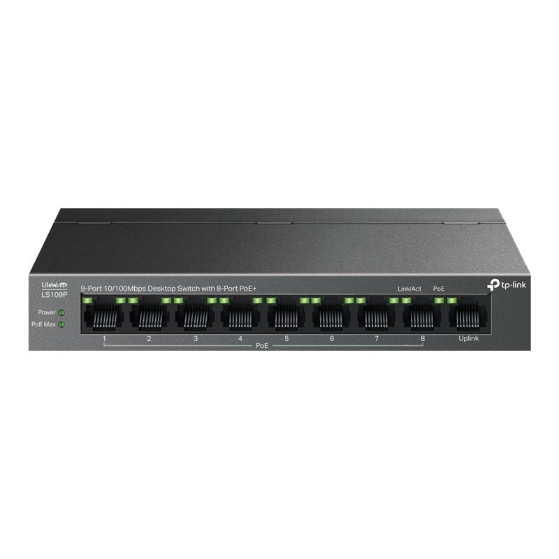 TP-LINK | 9-Port 10/100 Mbps Desktop Switch with 8-Port PoE+ | LS109P | Unmanaged | Desktop | 10/100 Mbps (RJ-45) ports quantity