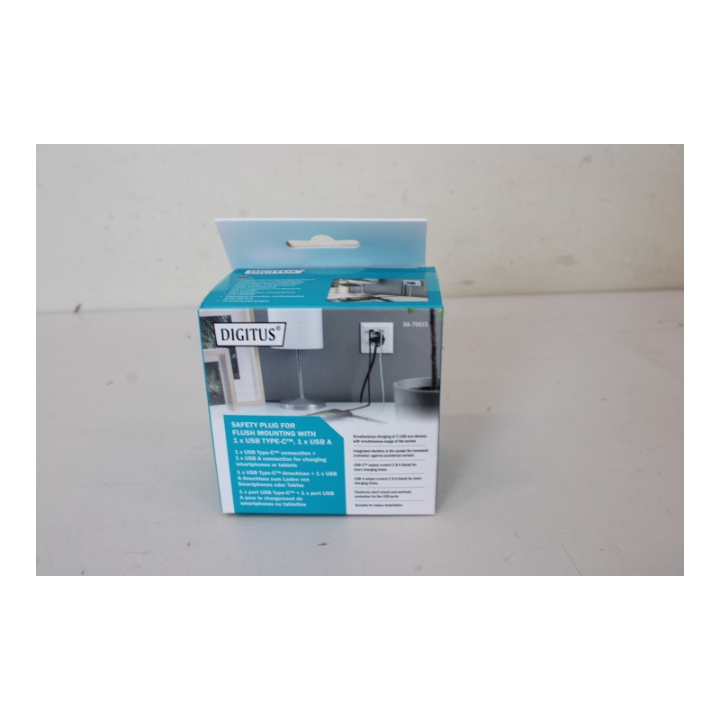 SALE OUT. DIGITUS Safety Plug for Flush Mounting with 1 x USB Type-C, 1 x USB A | Digitus | Safety Plug for Flush Mounting with 