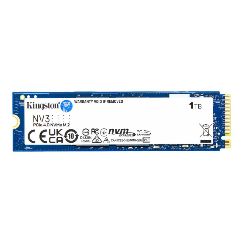 Kingston SSD | NV3 | 1000 GB | SSD form factor M.2 2280 | Solid-state drive interface PCIe NVMe Gen 4.0 (x4) | Read speed 6000 M