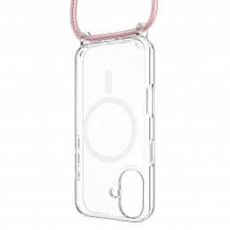 Fixed | MagPure Neck | Back Cover with Lanyard | Apple | iPhone 16 Plus | TPU | Clear, Pink