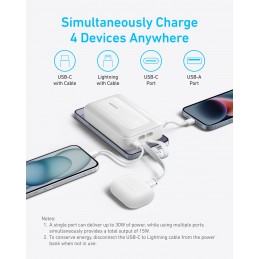 Anker | Power Bank | A1681H21 | 20000 mAh | USB-C 30W, Lightning 27W | Built-In USB-C and Lightning Cables | White