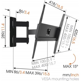 Vogels | Wall mount | MA3040-A1 | Full Motion | 32-65 " | Maximum weight (capacity) 25 kg | Black