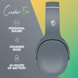 Skullcandy | Wireless Headphones | Crusher Evo | Wireless | Over-Ear | Microphone | Wireless | Chill Grey