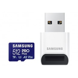 Samsung | PRO Plus microSD Card with USB Adapter | 512 GB | MicroSDXC | Flash memory class U3, V30, A2