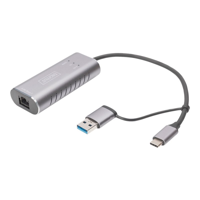 Digitus USB Type-C Gigabit Ethernet Adapter 2.5G, USB-C + USB A (USB3.1/3.0) | DN-3028 | USB3.0/USB C 3.1 to 2.5G Ethernet Adapt