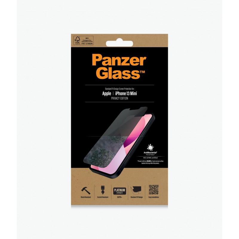 PanzerGlass | Apple | iPhone 13 Mini | Tempered glass | Black | Crystal clear Resistant to scratches and bacteria Shock absorbin