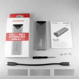 AXAGON External SuperSpeed+ USB-C metal box for M.2 NVMe SSD disks having sizes of up 42 to 80 mm