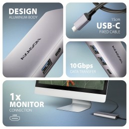 AXAGON Multi port USB-C 10Gbps hub | HMC-6G2L