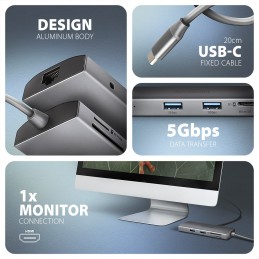 AXAGON Multi port USB-C 5Gbps hub | HMC-8HLSA