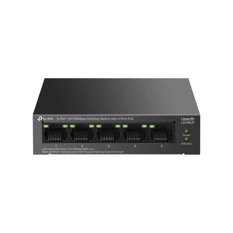 TP-LINK | 5-Port 10/100Mbps Switch with 4-Port PoE | LS105LP | Unmanaged | Desktop