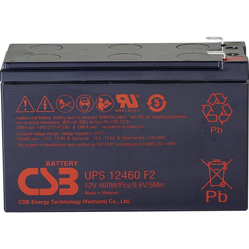 CSB Battery Battery 12V, 9Ah, AGM | UPS12460F2 | 460 W