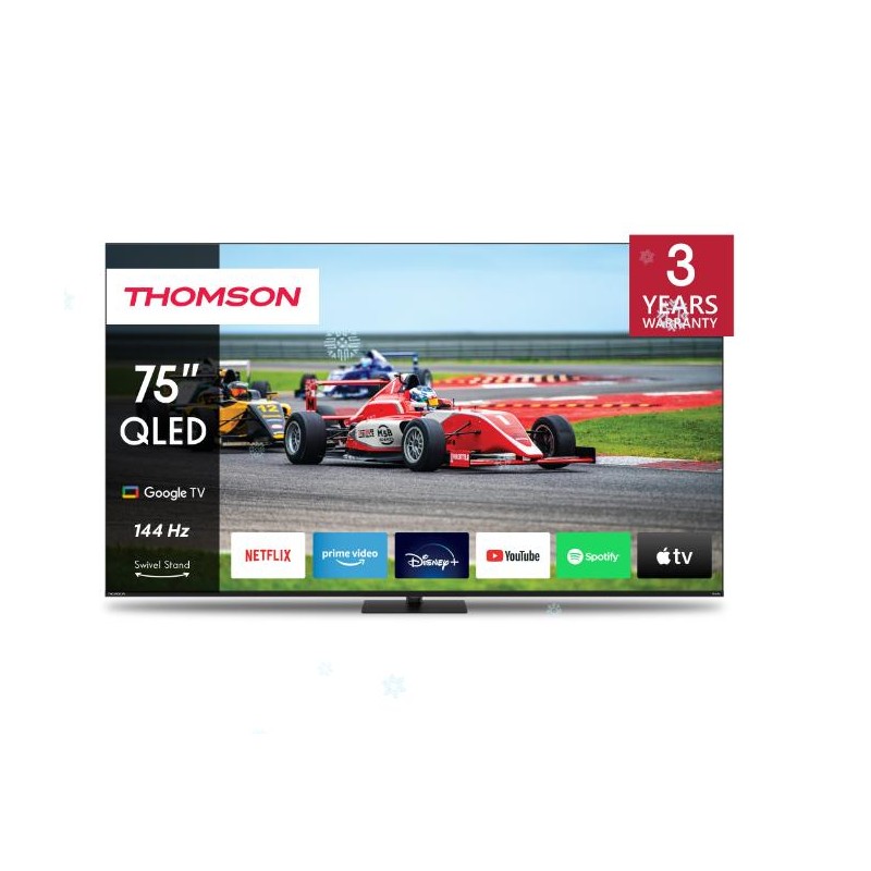 TV Set|THOMSON|75"|4K/Smart|QLED|3840x2160|Wireless LAN|Bluetooth|Google TV|Black|75QG7C14