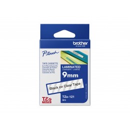 Brother | TZe-121 Laminated Tape | Black on Clear | TZe | 8 m | 9 cm