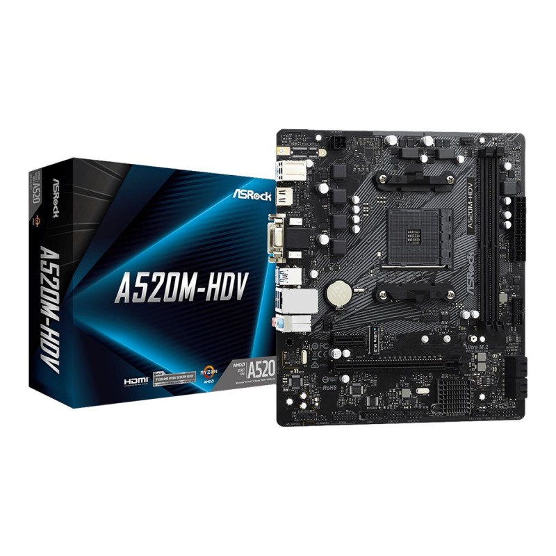 ASRock | A520M-HDV | Processor family AMD | Processor socket AM4 | DDR4 DIMM | Memory slots 2 | Supported hard disk drive interf