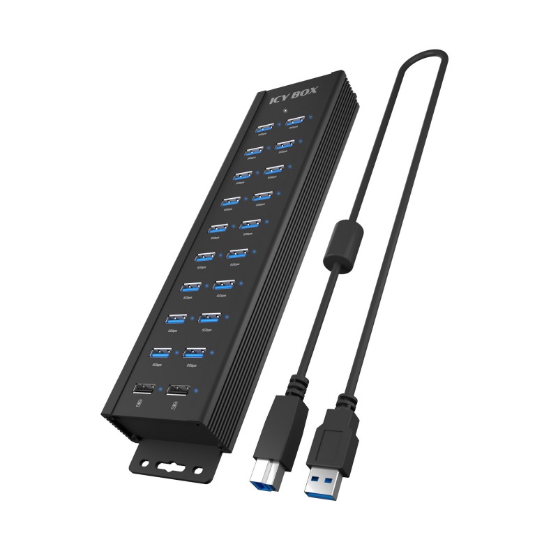 Raidsonic | 20-in-1 USB HUB with power supply, on/off button and mounting brackets | IB-HUB1720-U3
