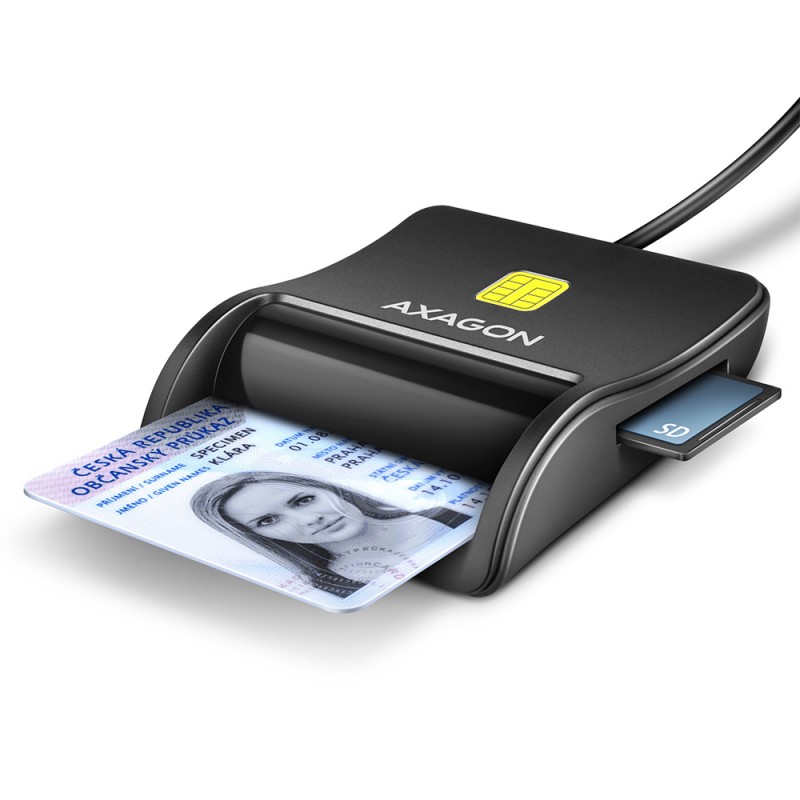 AXAGON Compact desktop USB contact Smart/ID & SD/microSD/SIM card reader with long, USB-A cable | CRE-SM3SD