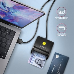 AXAGON Compact desktop USB contact Smart/ID & SD/microSD/SIM card reader with long, USB-A cable | CRE-SM3SD