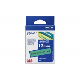 Brother | TZe-731 Laminated Tape | Black on Green | TZe | 8 m | 1.2 cm