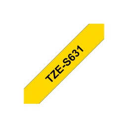 Brother | TZe-S631 Strong Adhesive Laminated Tape | Black on Yellow | TZe | 8 m | 1.2 cm