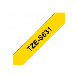 Brother | TZe-S631 Strong Adhesive Laminated Tape | Black on Yellow | TZe | 8 m | 1.2 cm