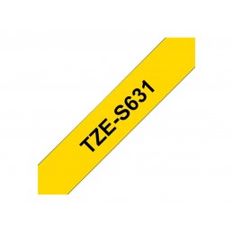 Brother | TZe-S631 Strong Adhesive Laminated Tape | Black on Yellow | TZe | 8 m | 1.2 cm