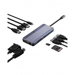 Icy Box Travel Dock 12-in-1, 3x Videoausgabe (2x HDMI + 1x VGA)