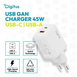 Digitus | USB GaN Charger 45W, 1x USB-C, 1x USB-A | DA-10302