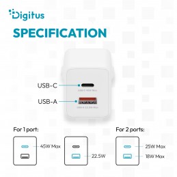 Digitus | USB GaN Charger 45W, 1x USB-C, 1x USB-A | DA-10302