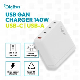 Digitus | USB GaN Charger 140W, 3x USB-C, 1x USB-A | DA-10305