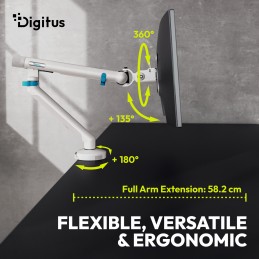 Digitus Desk Mount | Tilt, rotation, pivot | Single design monitor mount | 35 " | Maximum weight (capacity) 10 kg | White