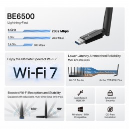 TP-LINK BE6500 Tri-Band Wi-Fi 7 High Gain Wireless USB Adapter | Archer TBE400U Plus | 2.4 GHz, 5 GHz, 6 GHz | 802.11ax | MU-MiM
