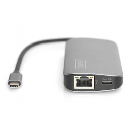 Digitus USB-C Universal Docking Station, 8 Port USB-C Dock, 2xUSB3.0, 1xRJ45, 2xHDMI, 1xPD, 1xMicro SD, 1xSD