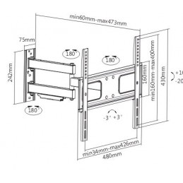 Sunne | Wall mount | 23-42-EAX2 | Full motion | 32-55 " | Maximum weight (capacity) 50 kg | Black
