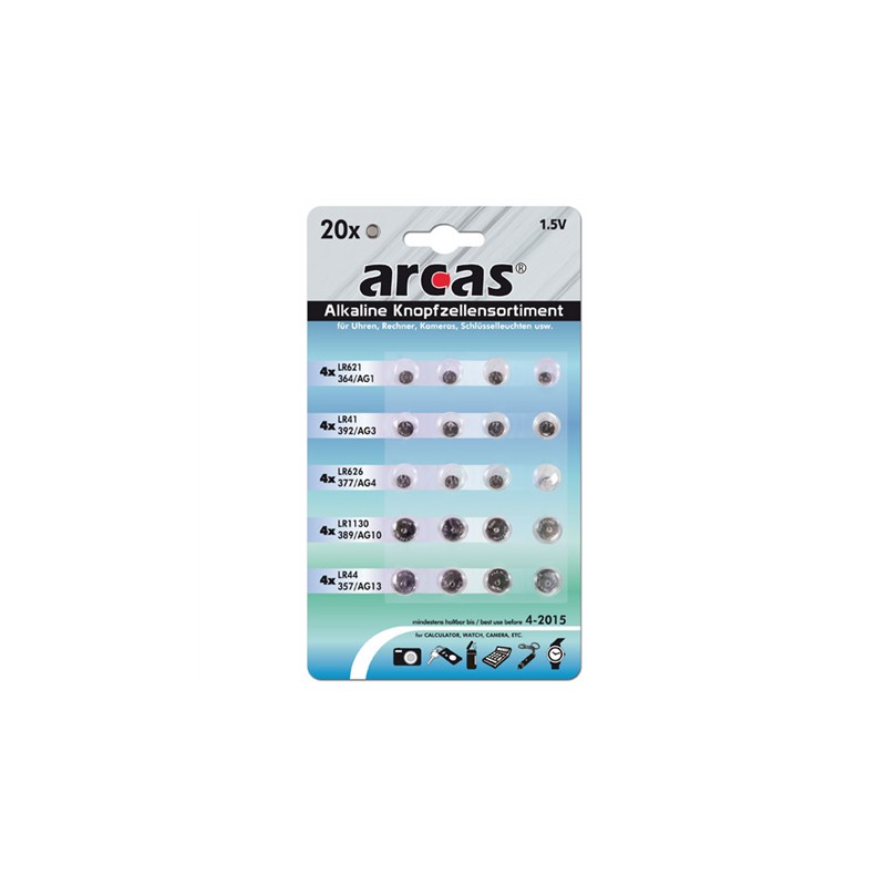 Arcas | AG Set 4xAG1, 4xAG3, 4xAG4, 4xAG10, 4xAG13 | Alkaline Buttoncell | 20 pc(s)