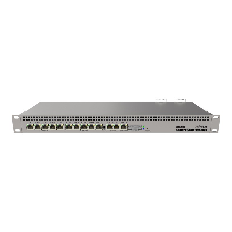 Mikrotik Wired Ethernet Router RB1100x4, 1U Rackmount, Quad core 1.4GHz CPU, 1 GB RAM, 128 MB, 13xGigabit LAN, 1xSerial console 