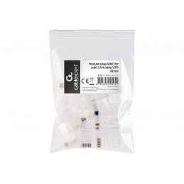 Modular plug 8P8C for solid LAN cable CAT5, UTP, 10 pcs. per bag | Modular 8P8C RJ45 plug, 30u gold plated, 3-fork internal cont