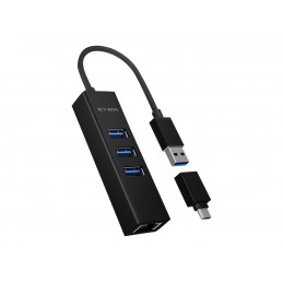 Raidsonic | 4 Port Hub with USB 3.0 Type-A, Type-C, Gigabit LAN | Icy Box IB-HUB1419-LAN