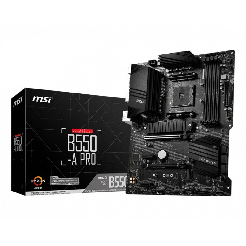 MSI | B550-A PRO | Processor family AMD | Processor socket AM4 | DDR4 DIMM | Memory slots 4 | Supported hard disk drive interfac