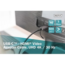 Digitus | USB Type-C to HDMI Adapter | DA-70821 | Black | USB Type-C | 1.8 m